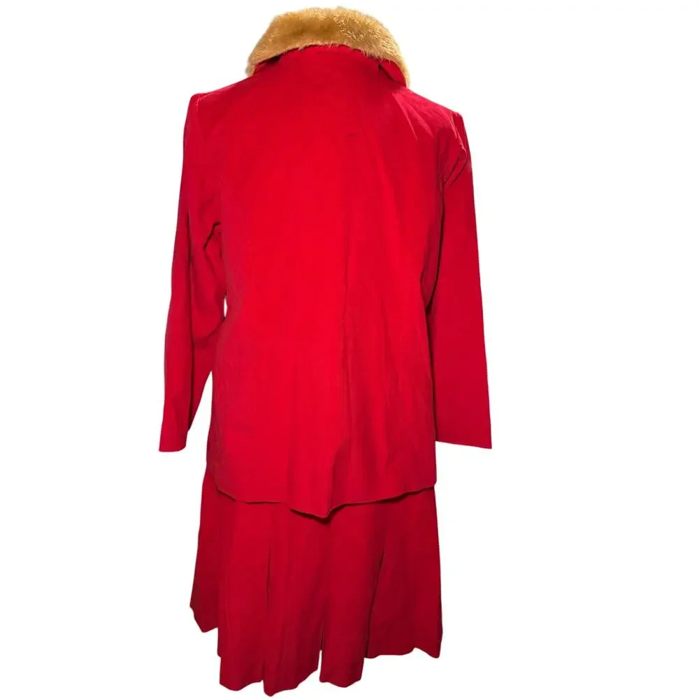 Jellybean Vintage Red Corduroy Skirt Suit Faux Fur Collar, Girls Plus 14.5, NWT